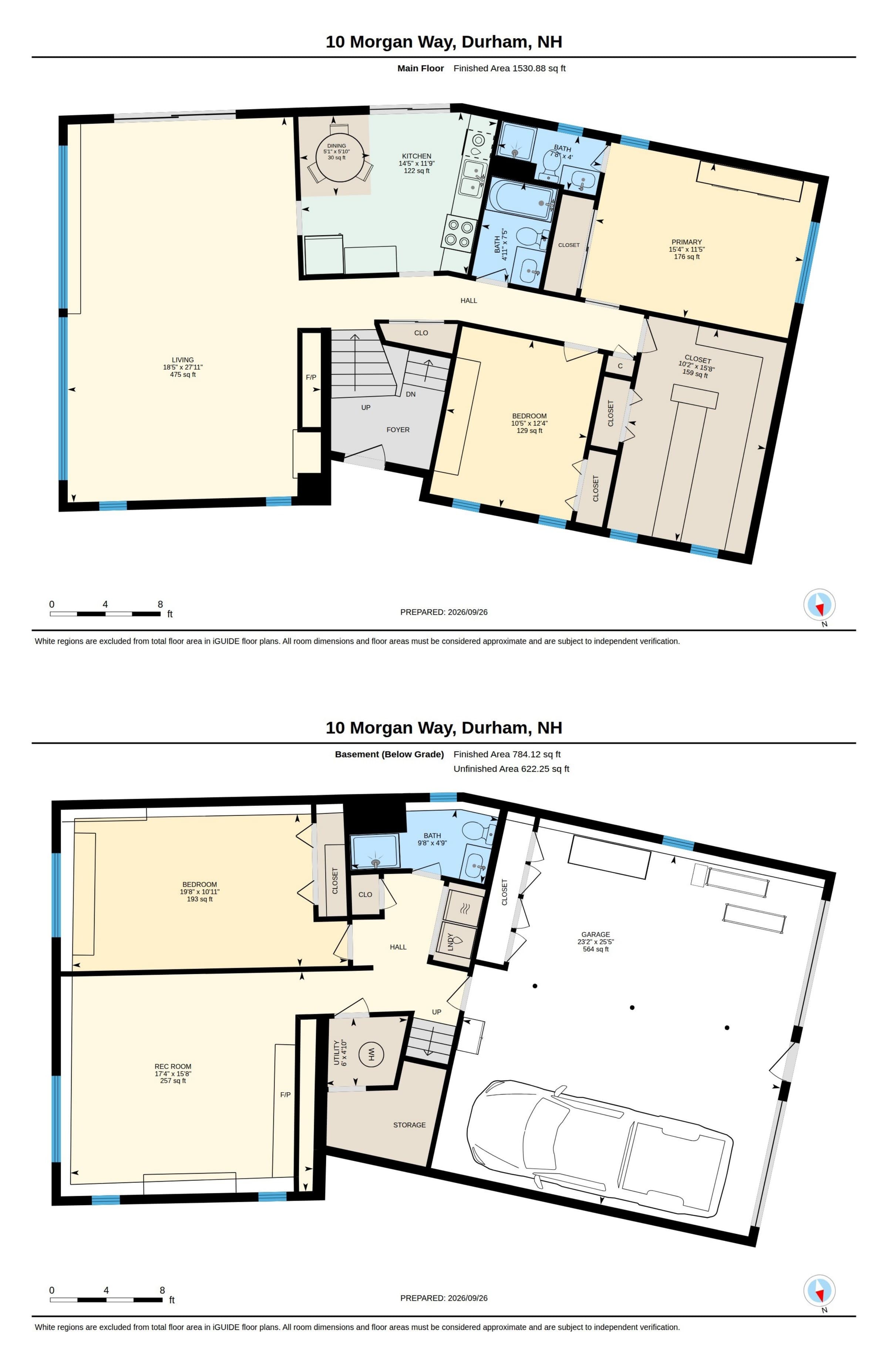 Floor plans for all three levels with room dimensions